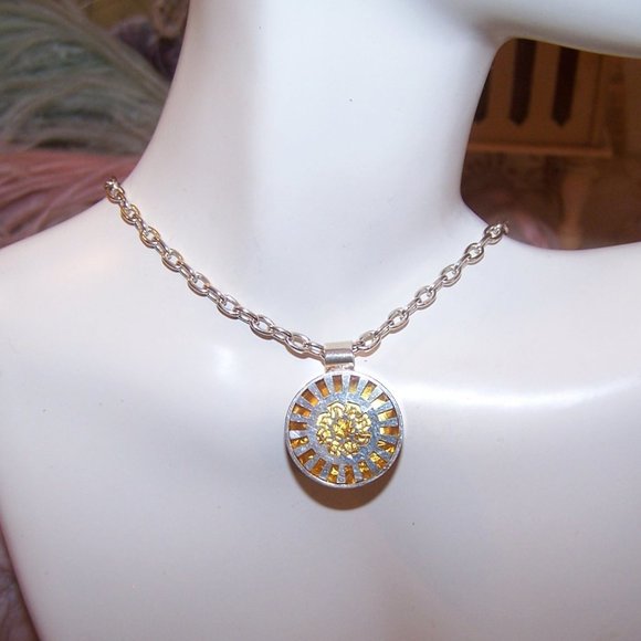 VICTORIA VARGA Sterling Silver Chain Necklace with Yellow Glass Sliding Pendant - Picture 1 of 11